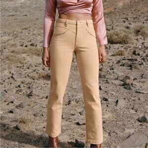 Paloma Wool Brenda Rhinestone Beige Tan Straight Leg Western Style Pants NEW US8